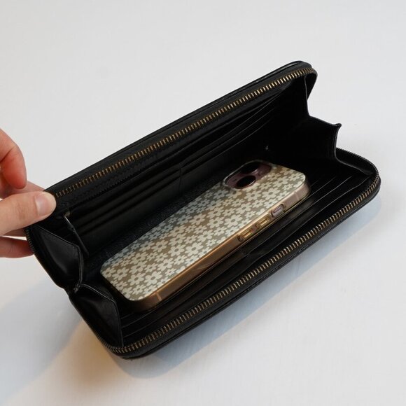 Bottega Veneta Continental Black Intrecciato Leather Zip Wallet 8.5in Oversized - Picture 9 of 11